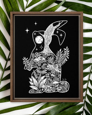 Night of the Rabbit Illustration - Framed Canvas Print