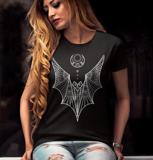 Bat & Crescent Moon - Unisex Black T-Shirt