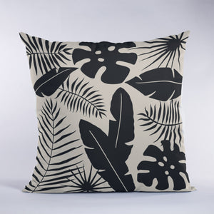 Tropical leaves in black and tan with silhouette leaves